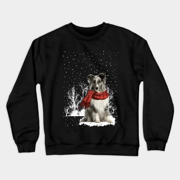Christmas Shetland Sheepdog With Scarf In Winter Forest Crewneck Sweatshirt by TATTOO project